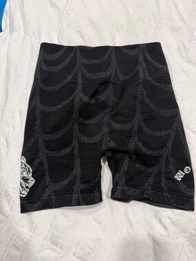 Darc Sport Black Athletic Women's Shorts with Pattern spider web